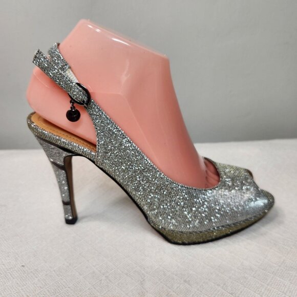 J Renee Women's Size 8 M Toe Platform Sculptured High Heel Glitter  Silver -9 - Picture 6 of 9